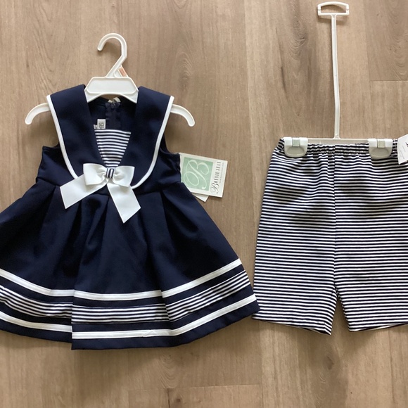 NWT BONNIE JEAN GIRLS SAILOR COLLAR BOW DRESS W SHORTS NAVY/ WHITE Sz 2 - Picture 4 of 7